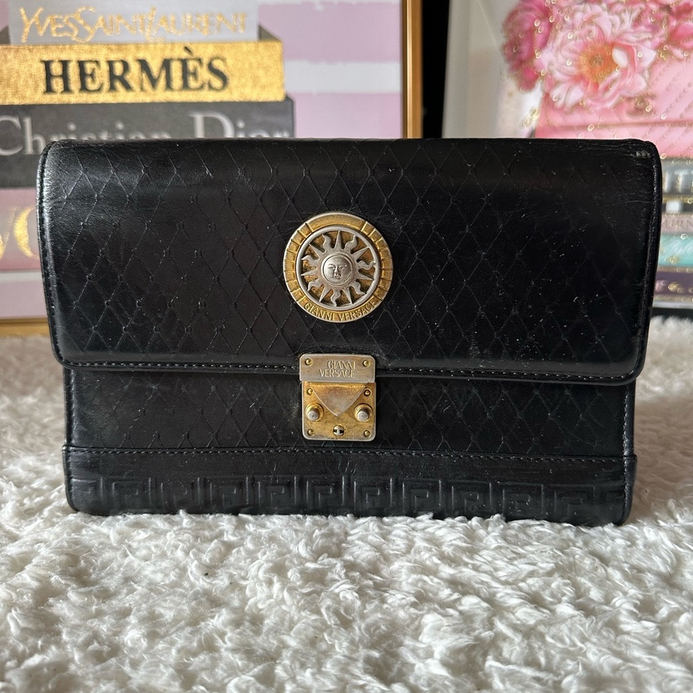 Gianni Versace RARE Vintage Leather Clutch with Sunburst Emblem